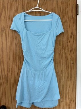 Source Unknown Light Blue Square Neck Mini Dress